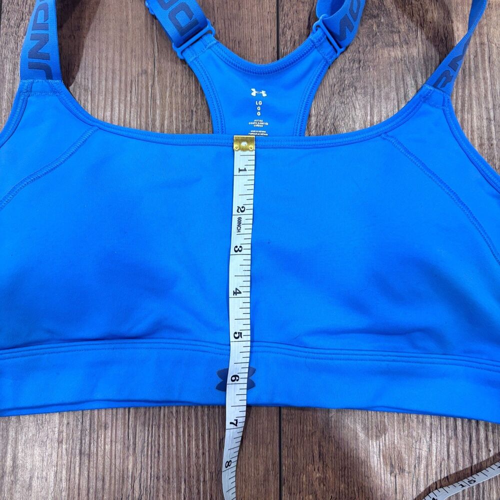 Under Armour Women's Large Fitted Sports Bra Blue Athletic Full Cover Logo Strap - Picture 7 of 7
